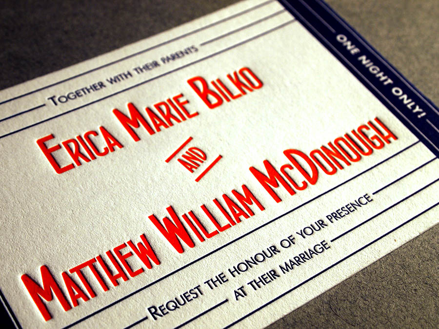 Vintage airline ticket custom designed letterpress wedding invitation