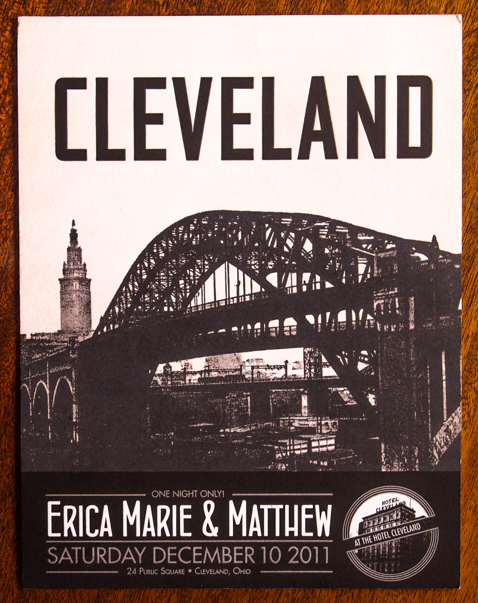 Vintage Cleveland travel poster themedsave the date designed and printed by Giant Squid Press