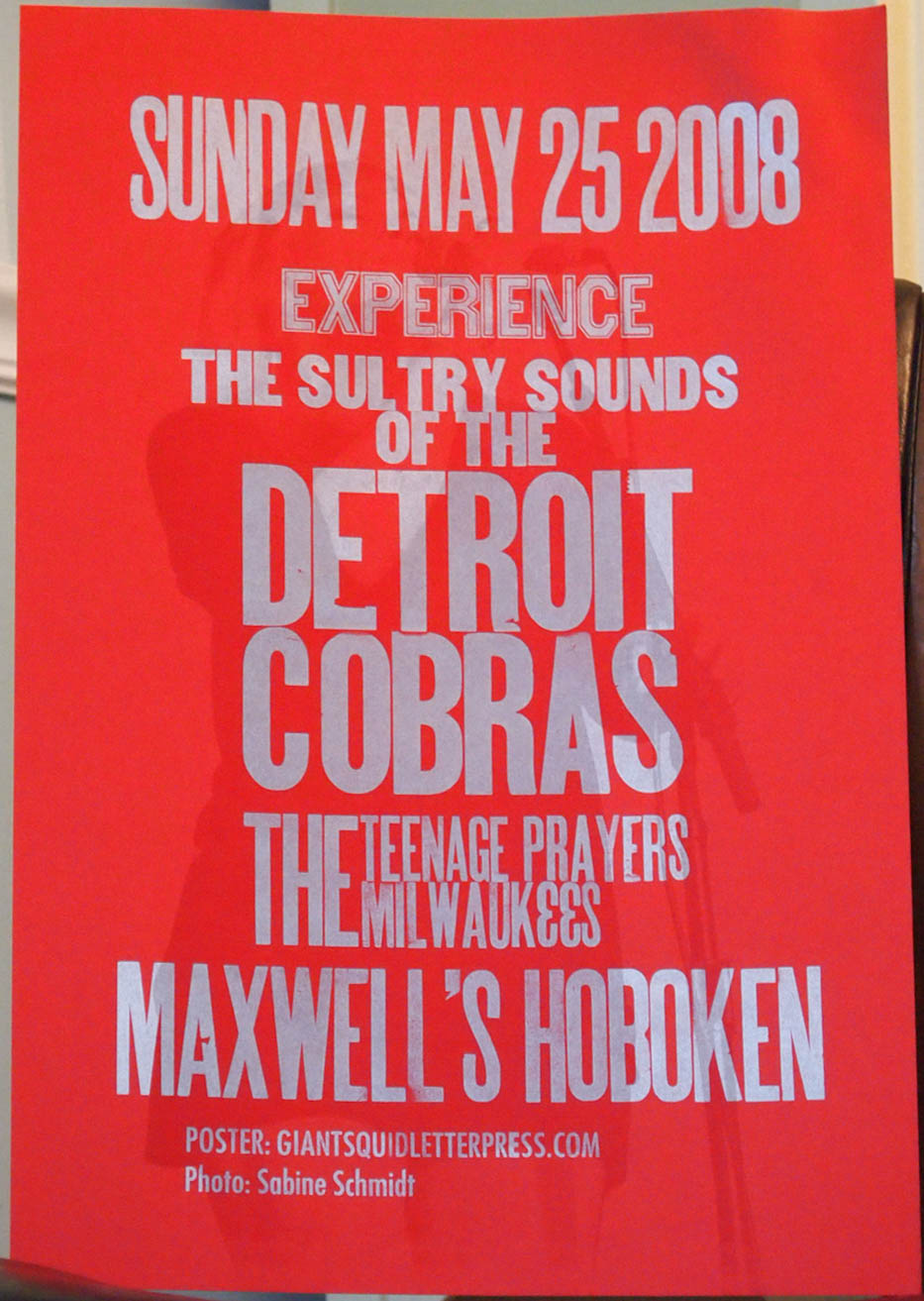 Detroit Cobras wootype letterpress concert poster at Maxwell's in Hoboken NJ