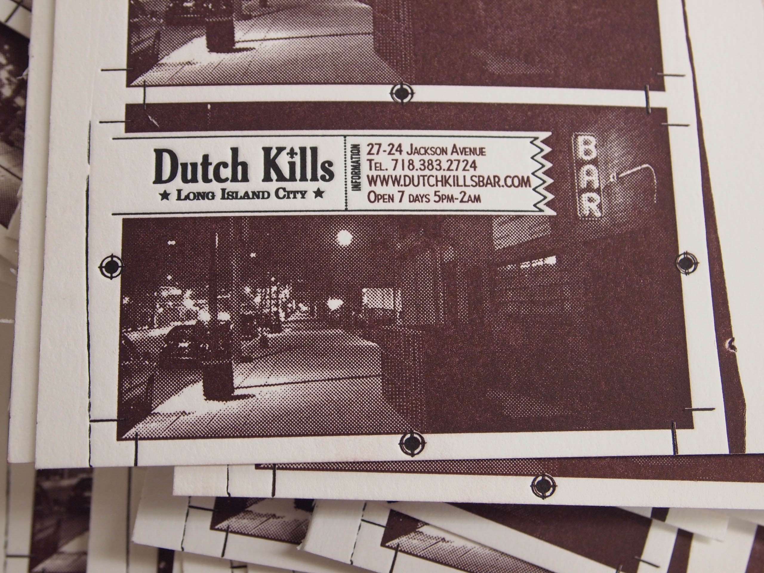 Dutch Kills Bar LIC custom designed and letterpress printed business cards