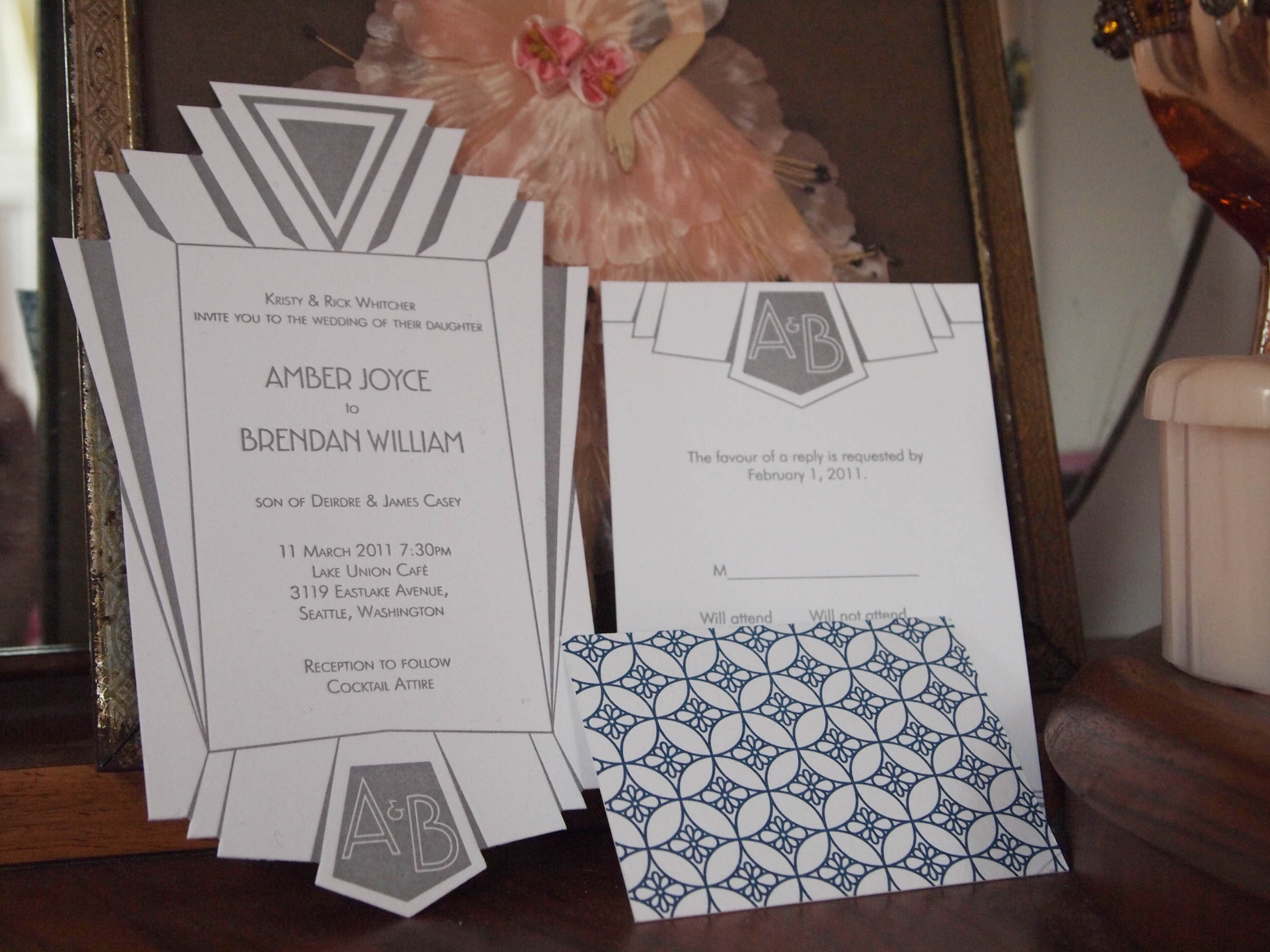 NYC subway inspired deco die-cut letterpress wedding invitation suite