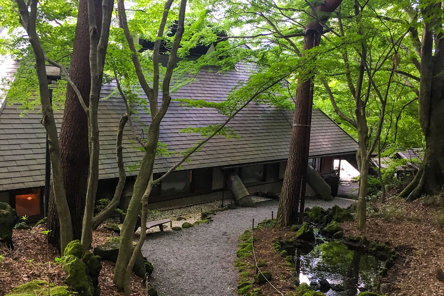 The main building of  Itchiku Kubota kimono Museum. The building is shaped to mimic Mt. Fuji