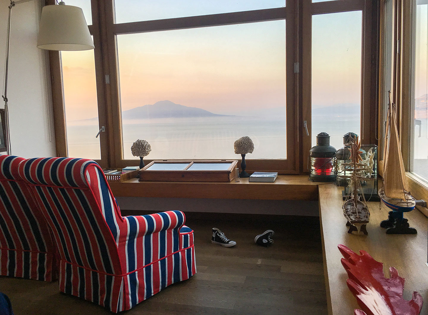 The junior suite overlooking the bay of Naples at the nautically themed Maison La Minervetta in Sorrento Italy